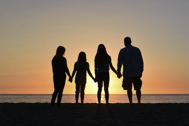 Family in sunset